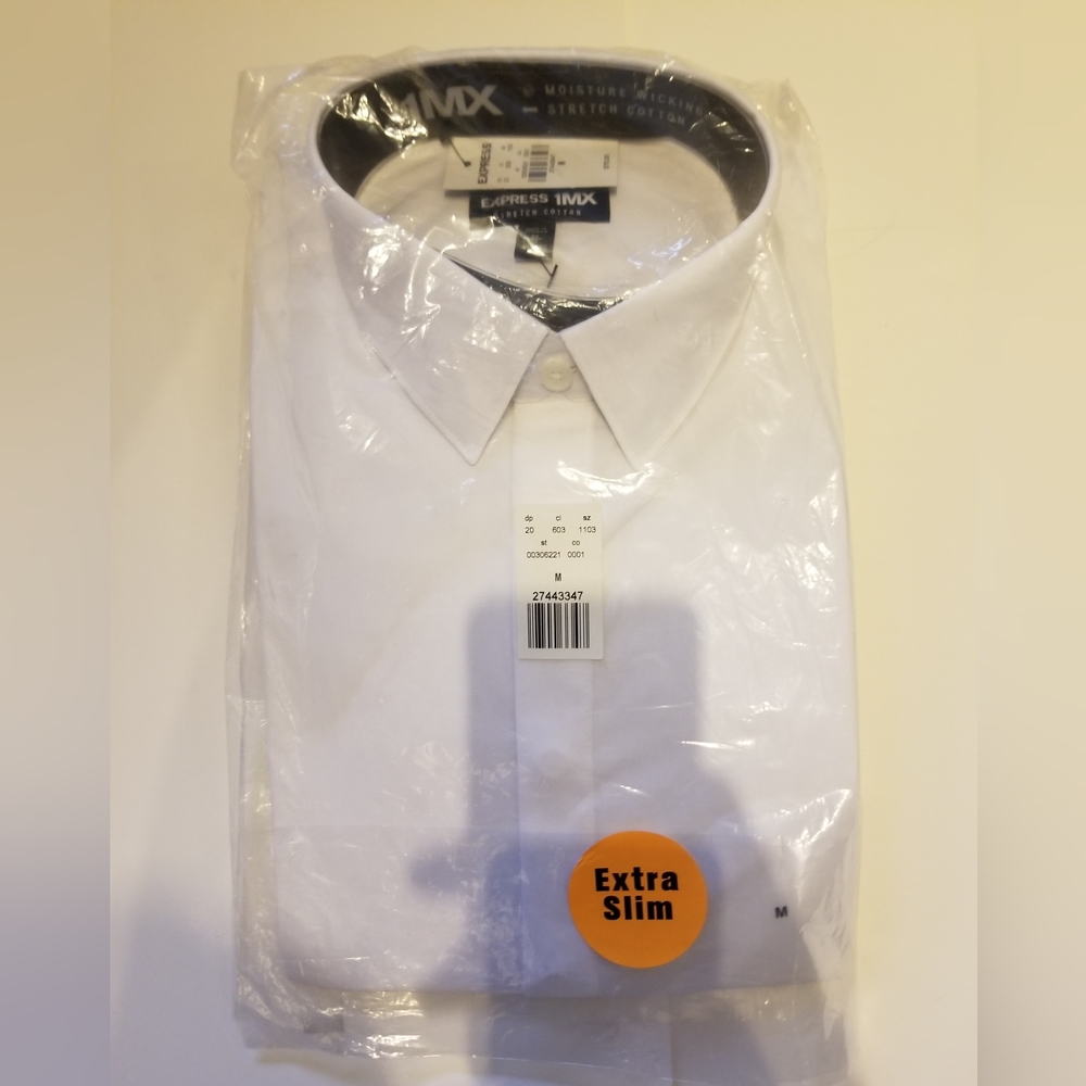 Extra Slim Covered Placket Stretch Cotton 1MX Dress Shirt men's medium